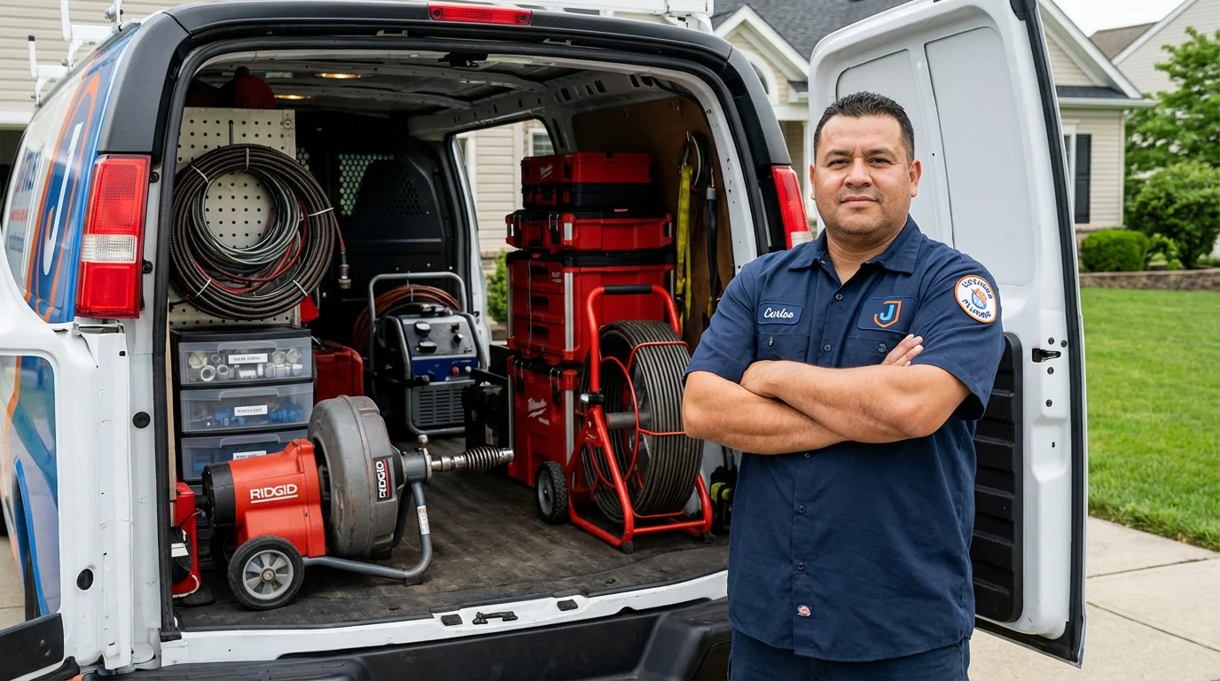 Professional drain cleaning equipment and Johns Plumbing LLC plumber in Dyer