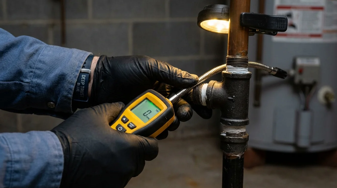 Gas leak detection with electronic sniffer by Johns Plumbing LLC in Dyer