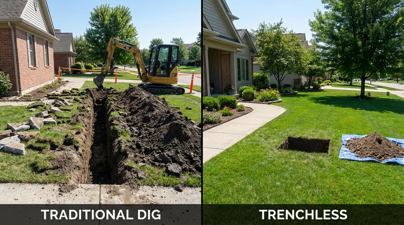 Trenchless sewer repair with minimal yard damage versus traditional excavation in Dyer, TN